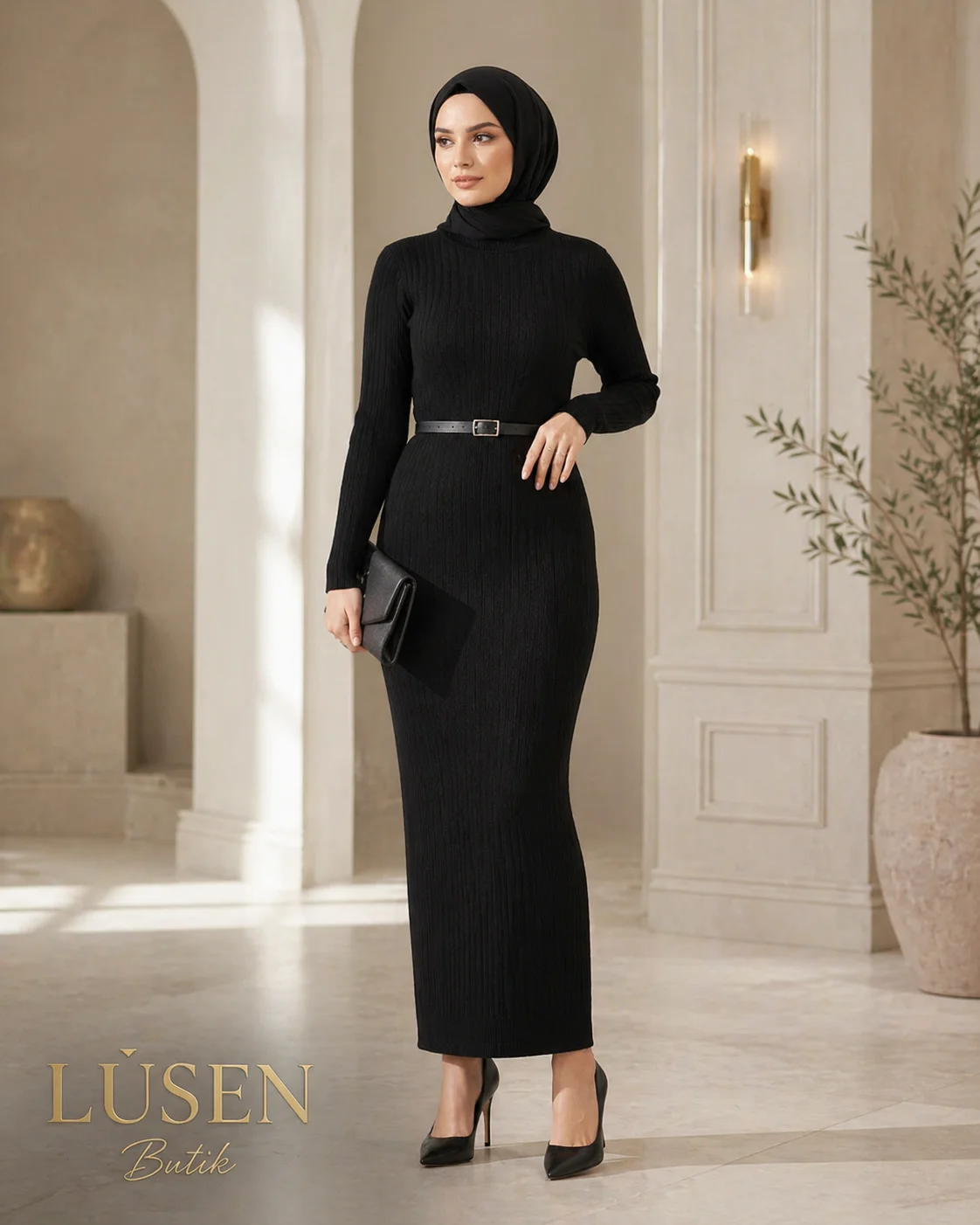 LUSEN TRİKO ELBİSE SİYAH