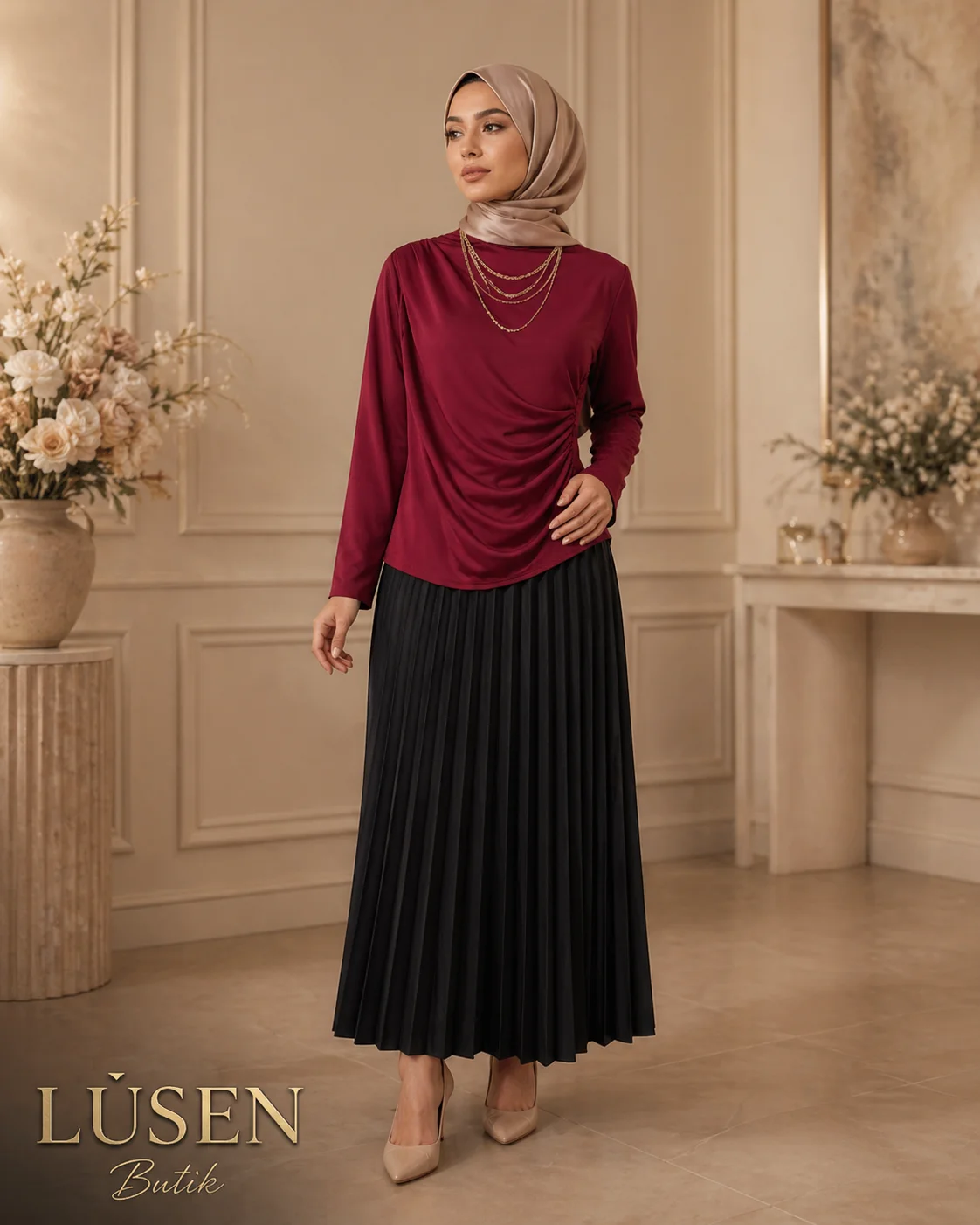LUSEN SENDY BLUZ & SİYAH DERİ ETEK KOMBİN 